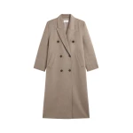 The Frankie Shop Gaia Double Breasted Coat - Taupe Melange - Oversized Minimalist Coats in Beige - Shop at Coveti