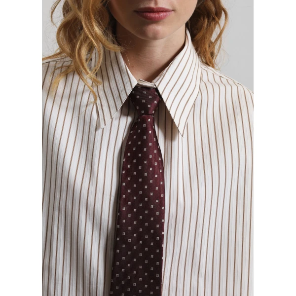 The Frankie Shop Gainsford Neck Tie Shirt – Beige/Brown Stripe, view 3