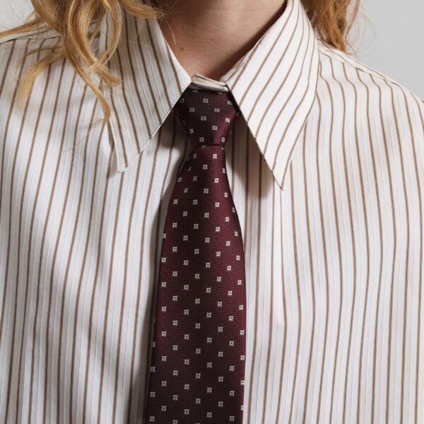 The Frankie Shop Gainsford Neck Tie Shirt - Beige/Brown Stripe - Oversized Minimalist Tops in Multicolour - Shop at Coveti