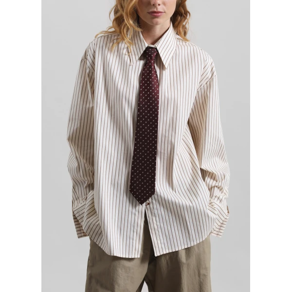The Frankie Shop Gainsford Neck Tie Shirt – Beige/Brown Stripe, view 5