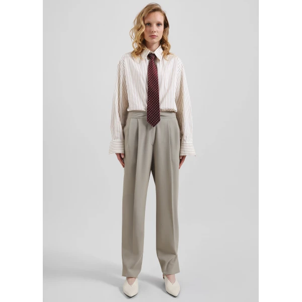 The Frankie Shop Gainsford Neck Tie Shirt – Beige/Brown Stripe, view 6