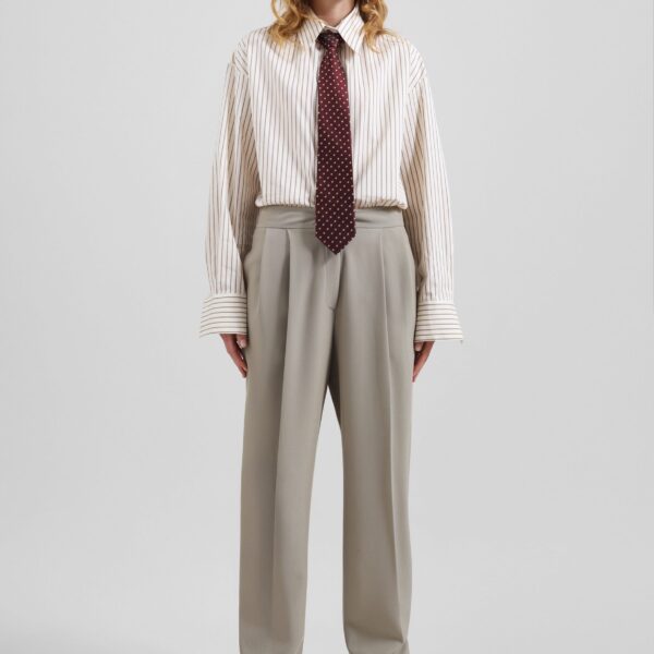 The Frankie Shop Gainsford Neck Tie Shirt - Beige/Brown Stripe - Oversized Minimalist Tops in Multicolour - Shop at Coveti
