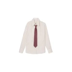 The Frankie Shop Gainsford Neck Tie Shirt - Beige/Brown Stripe - Oversized Minimalist Tops in Multicolour - Shop at Coveti