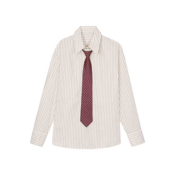 The Frankie Shop Gainsford Neck Tie Shirt - Beige/Brown Stripe - Oversized Minimalist Tops in Multicolour - Shop at Coveti