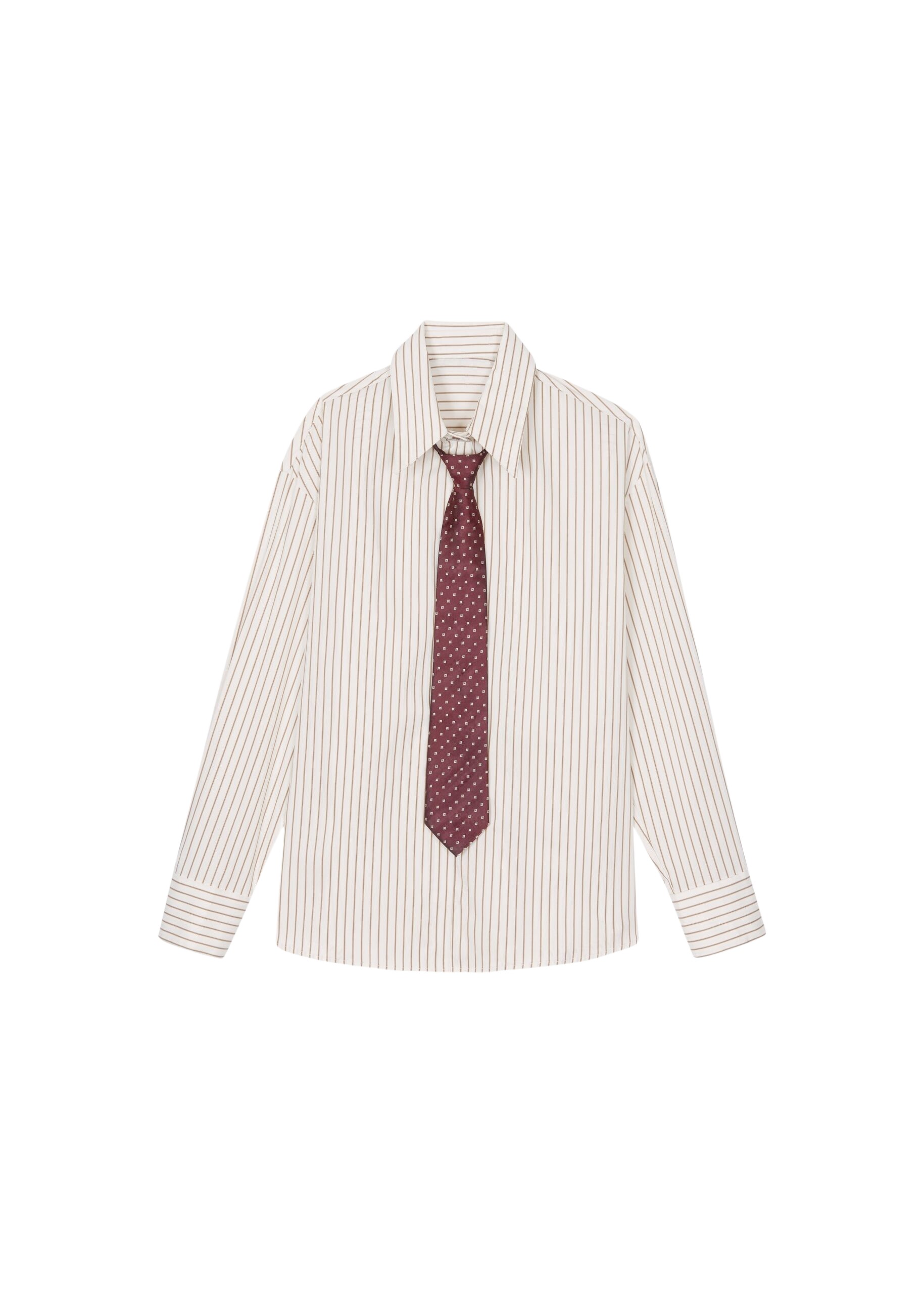 The Frankie Shop Gainsford Neck Tie Shirt – Beige/Brown Stripe