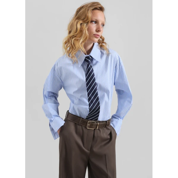 The Frankie Shop Gainsford Neck Tie Shirt – Blue/White Stripe, view 3