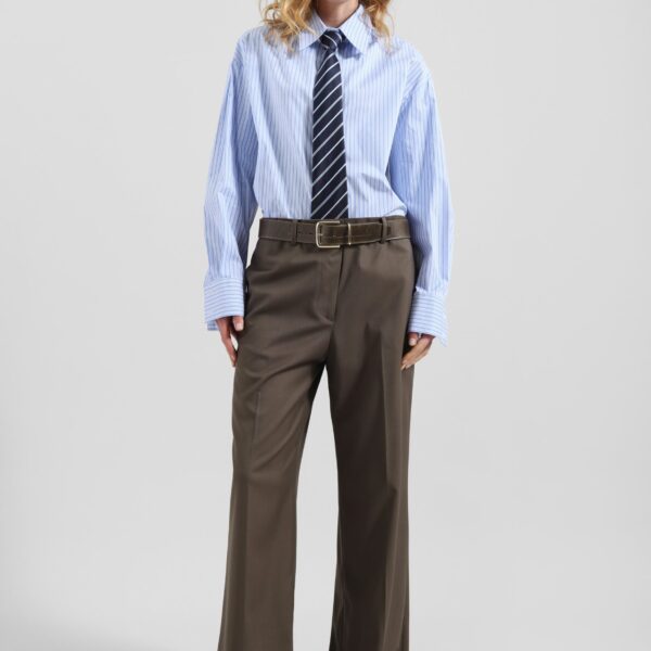 The Frankie Shop Gainsford Neck Tie Shirt - Blue/White Stripe - Oversized Minimalist Tops in Multicolour - Shop at Coveti