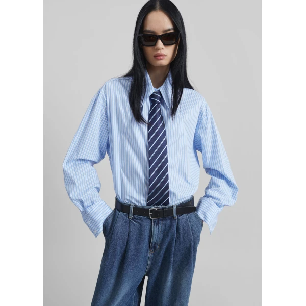 The Frankie Shop Gainsford Neck Tie Shirt – Blue/White Stripe, view 6