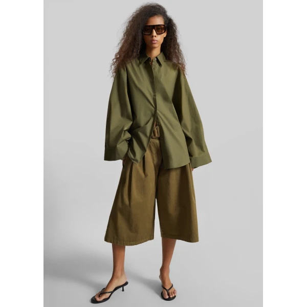 The Frankie Shop Garment Dye Pleated Culotte – Avocado Shorts, view 2