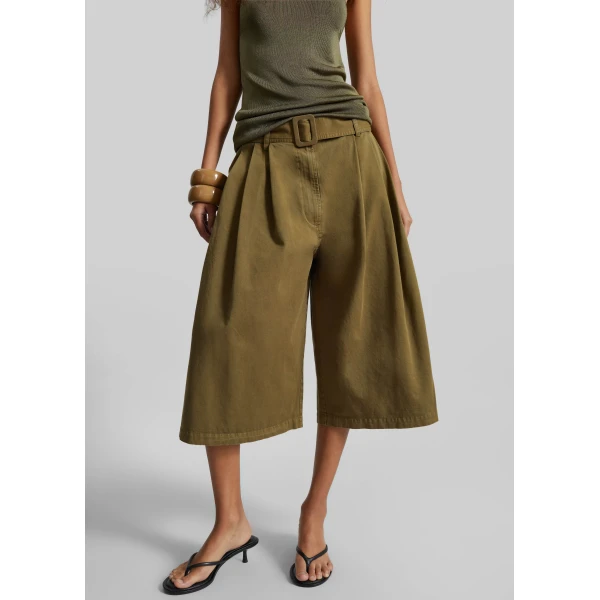 The Frankie Shop Garment Dye Pleated Culotte – Avocado Shorts, view 4