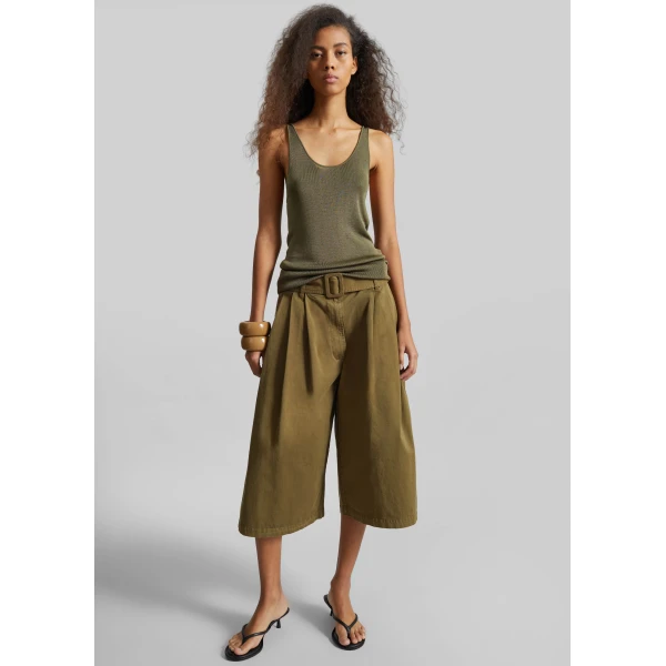The Frankie Shop Garment Dye Pleated Culotte – Avocado Shorts, view 6