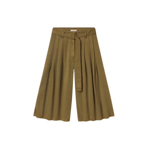 The Frankie Shop Garment Dye Pleated Culotte - Avocado - Oversized Minimalist Shorts in Green - Shop at Coveti