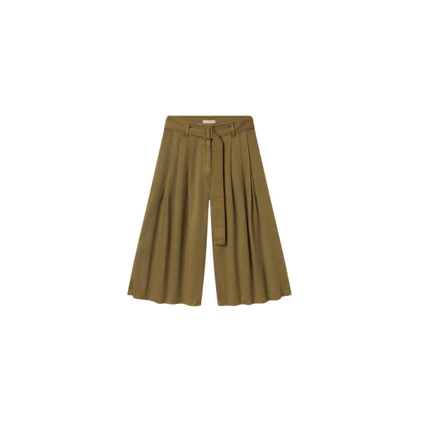 The Frankie Shop Garment Dye Pleated Culotte - Avocado - Oversized Minimalist Shorts in Green - Shop at Coveti