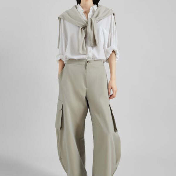 The Frankie Shop Geilo Barrel Leg Pants - Beige - Oversized Minimalist Pants in Beige - Shop at Coveti