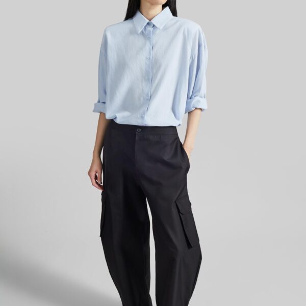 The Frankie Shop Geilo Barrel Leg Pants - Black - Oversized Minimalist Pants in Black - Shop at Coveti