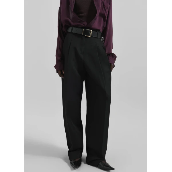The Frankie Shop Gelso Pleated Twill Trousers – Black, view 2