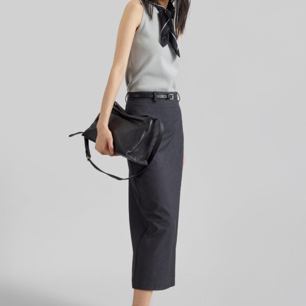 The Frankie Shop Gema Pencil Skirt - Dark Grey Melange - Oversized Minimalist Skirts in Grey - Shop at Coveti