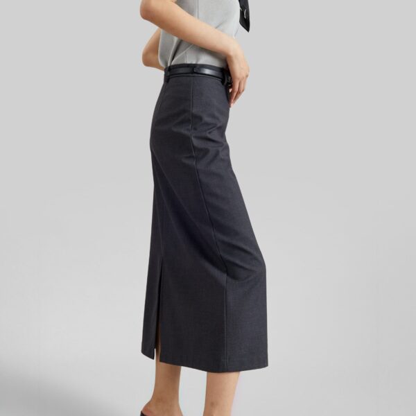 The Frankie Shop Gema Pencil Skirt - Dark Grey Melange - Oversized Minimalist Skirts in Grey - Shop at Coveti
