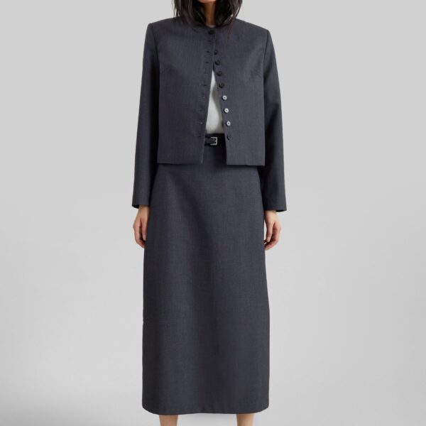The Frankie Shop Gema Pencil Skirt - Dark Grey Melange - Oversized Minimalist Skirts in Grey - Shop at Coveti