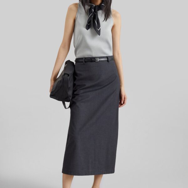 The Frankie Shop Gema Pencil Skirt - Dark Grey Melange - Oversized Minimalist Skirts in Grey - Shop at Coveti