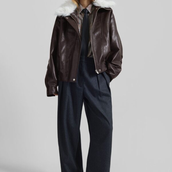 The Frankie Shop Gemonio Faux Leather Jacket - Brown - Oversized Minimalist Jackets in Beige - Shop at Coveti