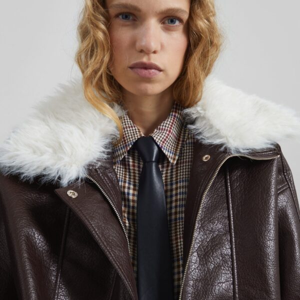The Frankie Shop Gemonio Faux Leather Jacket - Brown - Oversized Minimalist Jackets in Beige - Shop at Coveti