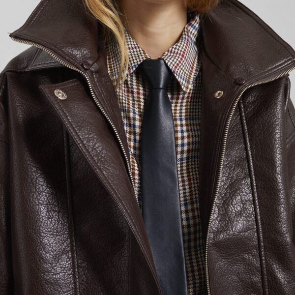 The Frankie Shop Gemonio Faux Leather Jacket - Brown - Oversized Minimalist Jackets in Beige - Shop at Coveti