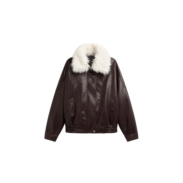 The Frankie Shop Gemonio Faux Leather Jacket - Brown - Oversized Minimalist Jackets in Beige - Shop at Coveti