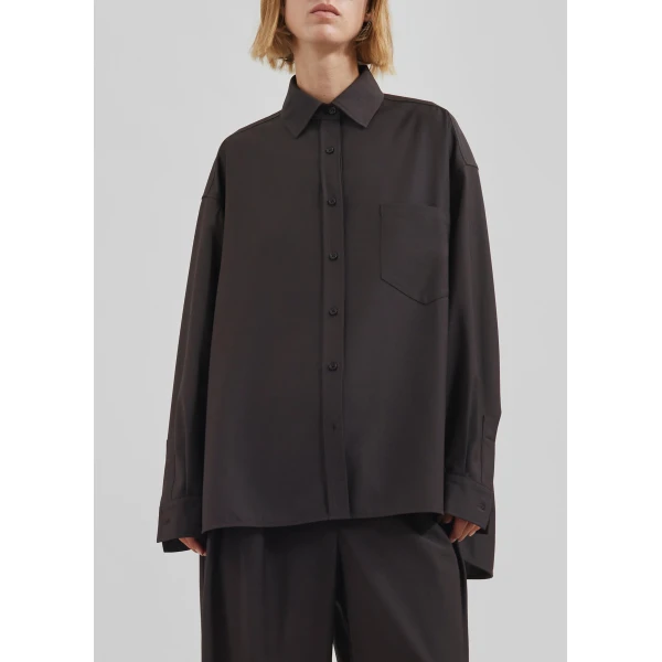 The Frankie Shop Georgia Wool Blend Shirt – Brown, view 4