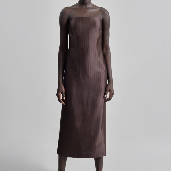 The Frankie Shop Giulia Bustier Dress - Dark Brown - Oversized Minimalist Dresses in Beige - Shop at Coveti