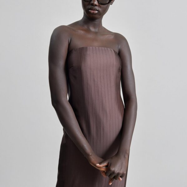 The Frankie Shop Giulia Bustier Dress - Dark Brown - Oversized Minimalist Dresses in Beige - Shop at Coveti