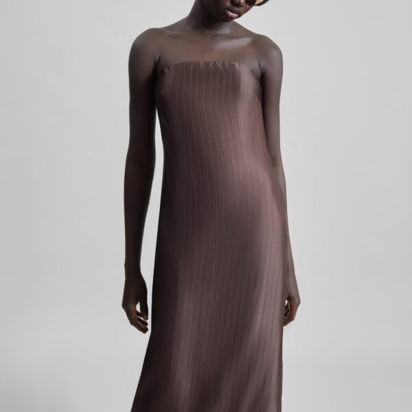 The Frankie Shop Giulia Bustier Dress - Dark Brown - Oversized Minimalist Dresses in Beige - Shop at Coveti