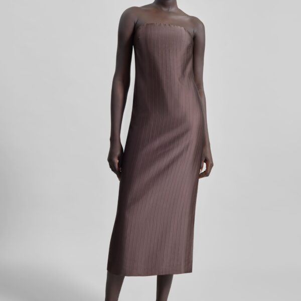 The Frankie Shop Giulia Bustier Dress - Dark Brown - Oversized Minimalist Dresses in Beige - Shop at Coveti