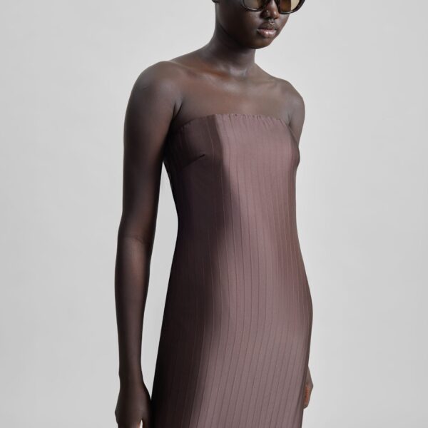 The Frankie Shop Giulia Bustier Dress - Dark Brown - Oversized Minimalist Dresses in Beige - Shop at Coveti