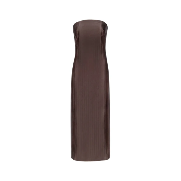 The Frankie Shop Giulia Bustier Dress - Dark Brown - Oversized Minimalist Dresses in Beige - Shop at Coveti