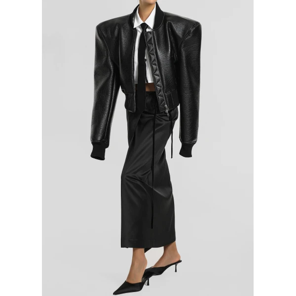 The Frankie Shop Glane Faux Leather Bomber Jacket – Black, view 2