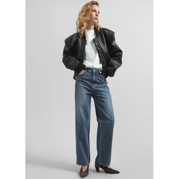 The Frankie Shop Glane Faux Leather Bomber Jacket – Black, view 5