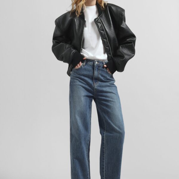 The Frankie Shop Glane Faux Leather Bomber Jacket - Black - Oversized Minimalist Jackets in Black - Shop at Coveti