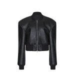 The Frankie Shop Glane Faux Leather Bomber Jacket - Black - Oversized Minimalist Jackets in Black - Shop at Coveti