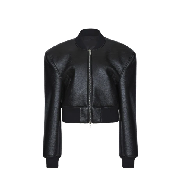 The Frankie Shop Glane Faux Leather Bomber Jacket - Black - Oversized Minimalist Jackets in Black - Shop at Coveti