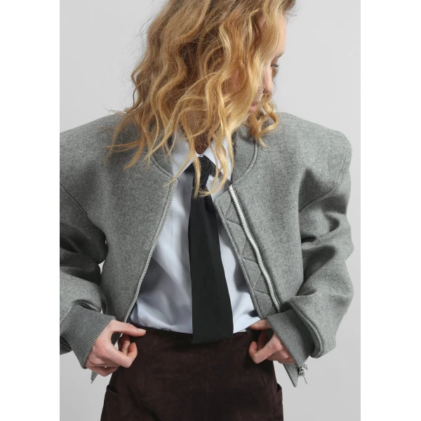 The Frankie Shop Glane Padded Wool Bomber Jacket – Grey Melange, view 2
