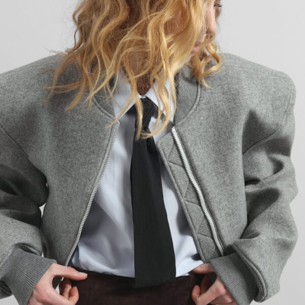 The Frankie Shop Glane Padded Wool Bomber Jacket - Grey Melange - Oversized Minimalist Jackets in Grey - Shop at Coveti