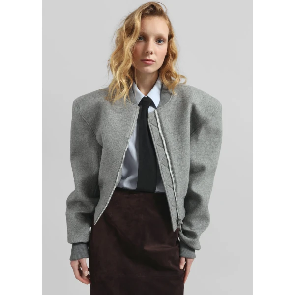 The Frankie Shop Glane Padded Wool Bomber Jacket – Grey Melange, view 4