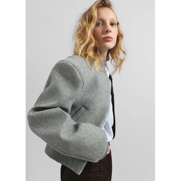 The Frankie Shop Glane Padded Wool Bomber Jacket – Grey Melange, view 6