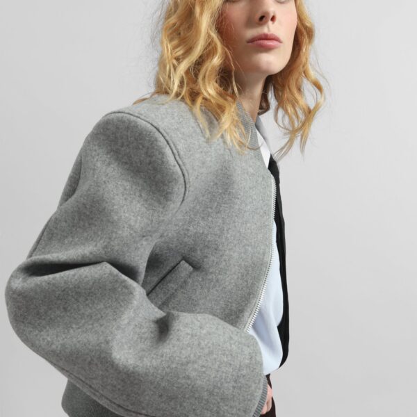 The Frankie Shop Glane Padded Wool Bomber Jacket - Grey Melange - Oversized Minimalist Jackets in Grey - Shop at Coveti