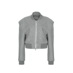 The Frankie Shop Glane Padded Wool Bomber Jacket - Grey Melange - Oversized Minimalist Jackets in Grey - Shop at Coveti