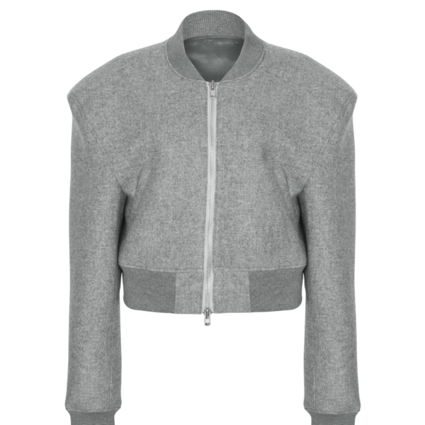 The Frankie Shop Glane Padded Wool Bomber Jacket - Grey Melange - Oversized Minimalist Jackets in Grey - Shop at Coveti