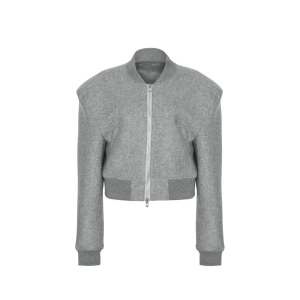 The Frankie Shop Glane Padded Wool Bomber Jacket - Grey Melange - Oversized Minimalist Jackets in Grey - Shop at Coveti