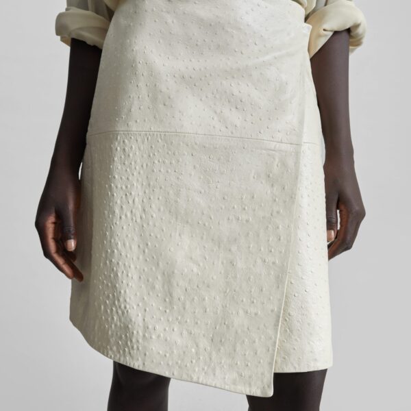 The Frankie Shop Gora Ostrich-Effect Leather Wrap Skirt - Ivory - Oversized Minimalist Skirts in Ivory - Shop at Coveti
