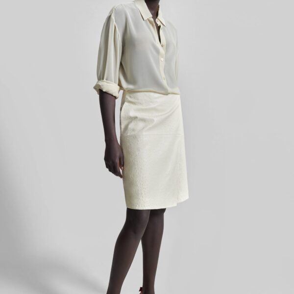 The Frankie Shop Gora Ostrich-Effect Leather Wrap Skirt - Ivory - Oversized Minimalist Skirts in Ivory - Shop at Coveti